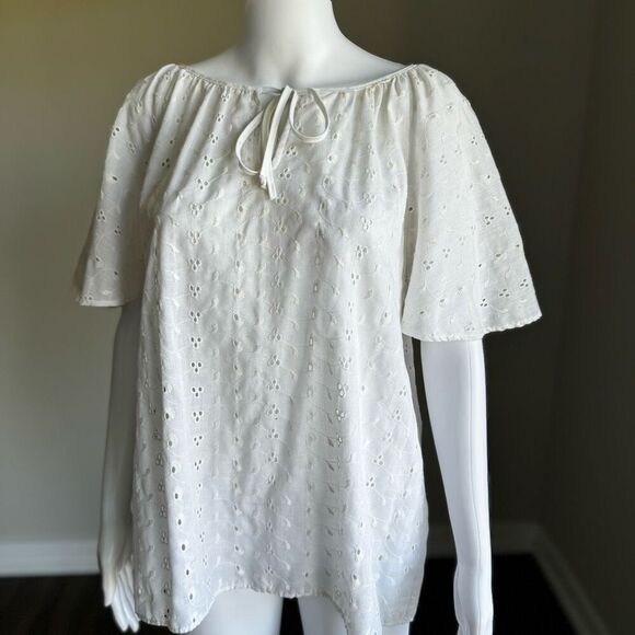 Vintage White Eyelet Short Sleeve Peasant Blouse - Picture 1 of 10